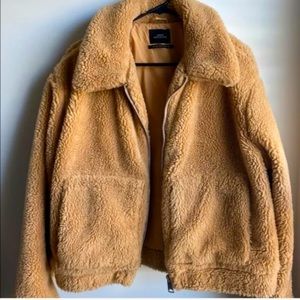 UO Cropped Honey Teddy Bomber Jacket Like New L